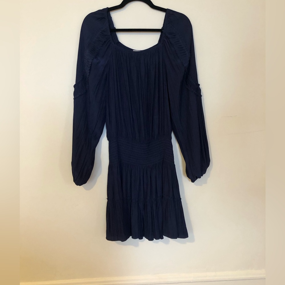 Navy silk mini dress.